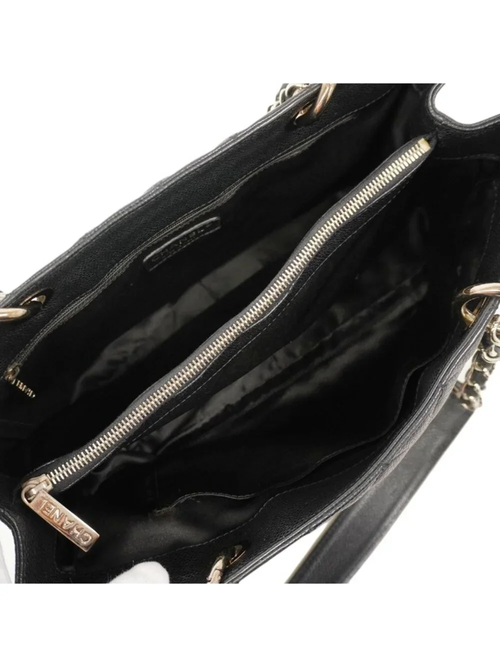 Chanel Chain Tote Quilted Caviar Leather Black Silver
